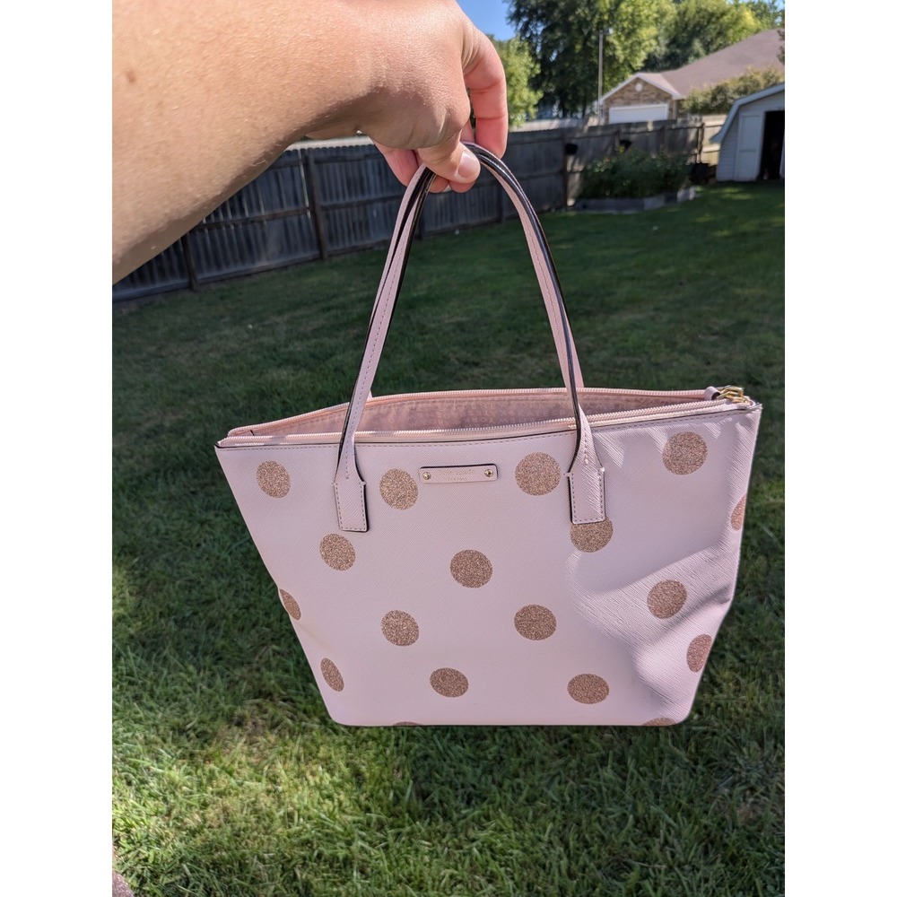 kate spade Pink Tote with Gold Glitter Polka Dots